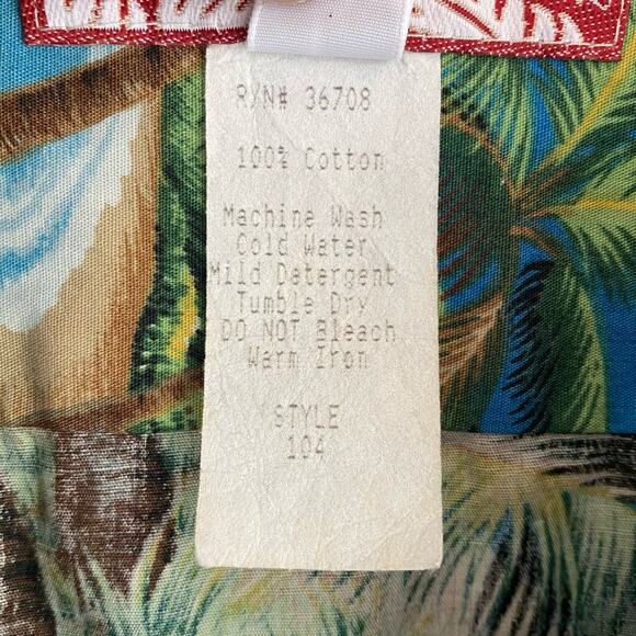 Vintage RJC Hawaiian Camp Shirt Men's Large Blue Palm Fish Turtle Made in Hawaii - Picture 5 of 7